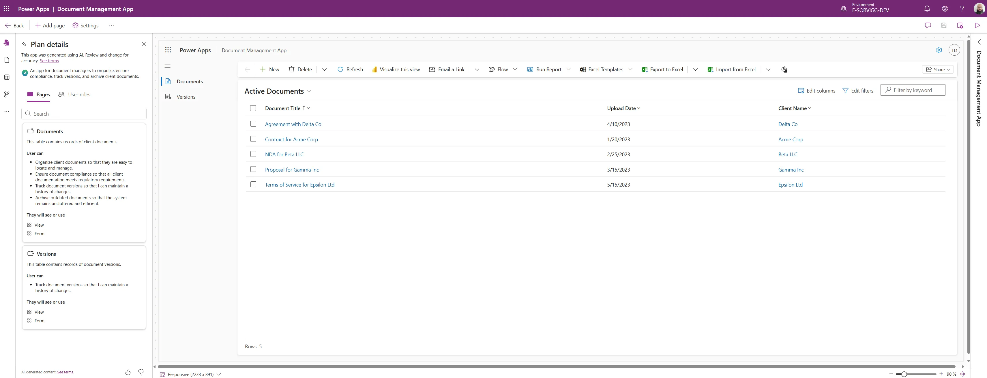 Model driven app example