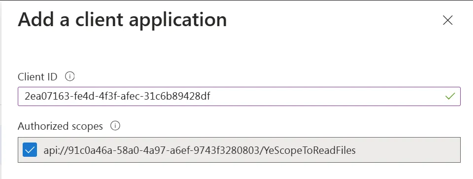 And finally, add a client application pointing toward the ‘SSO’ App Registration Client ID