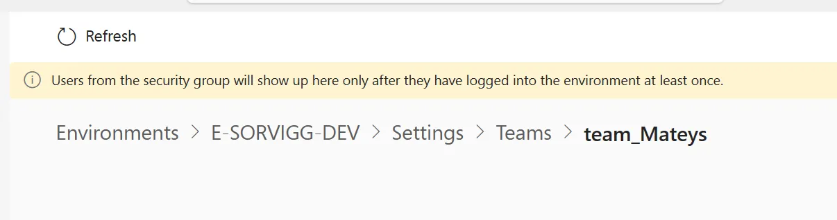 If you are using a security group, this message will appear at the top of the team members