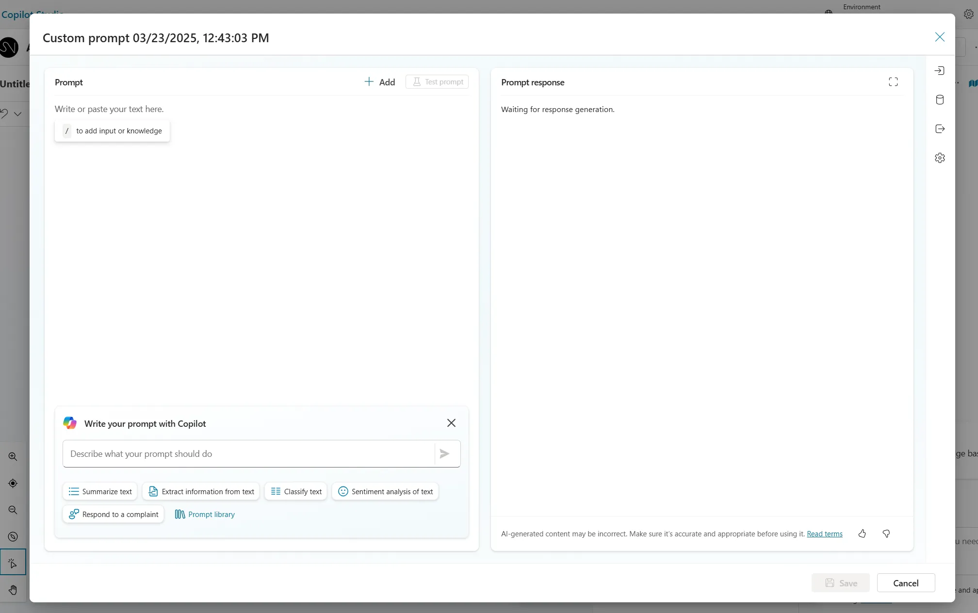 Prompt Generation and Data Integration in Power Platform Copilot Studio