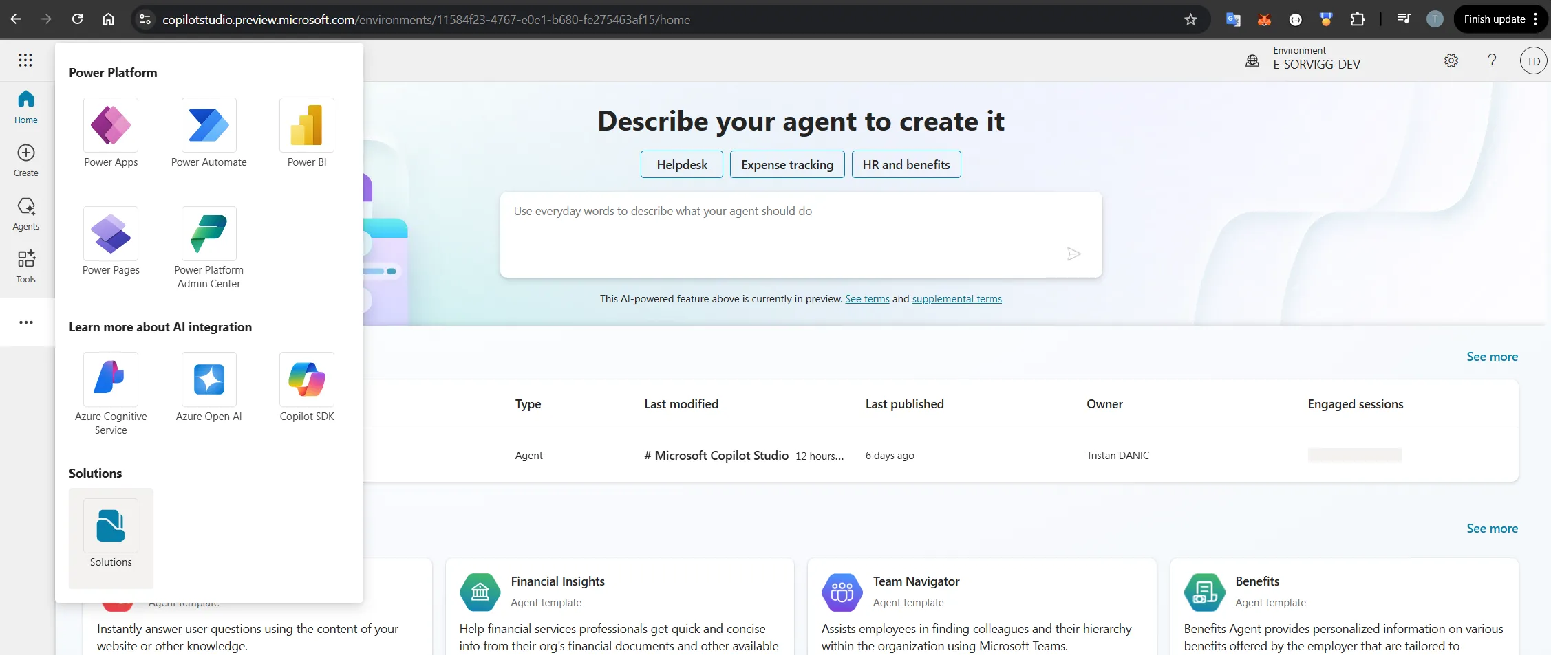 Prompt Generation and Data Integration in Power Platform Copilot Studio